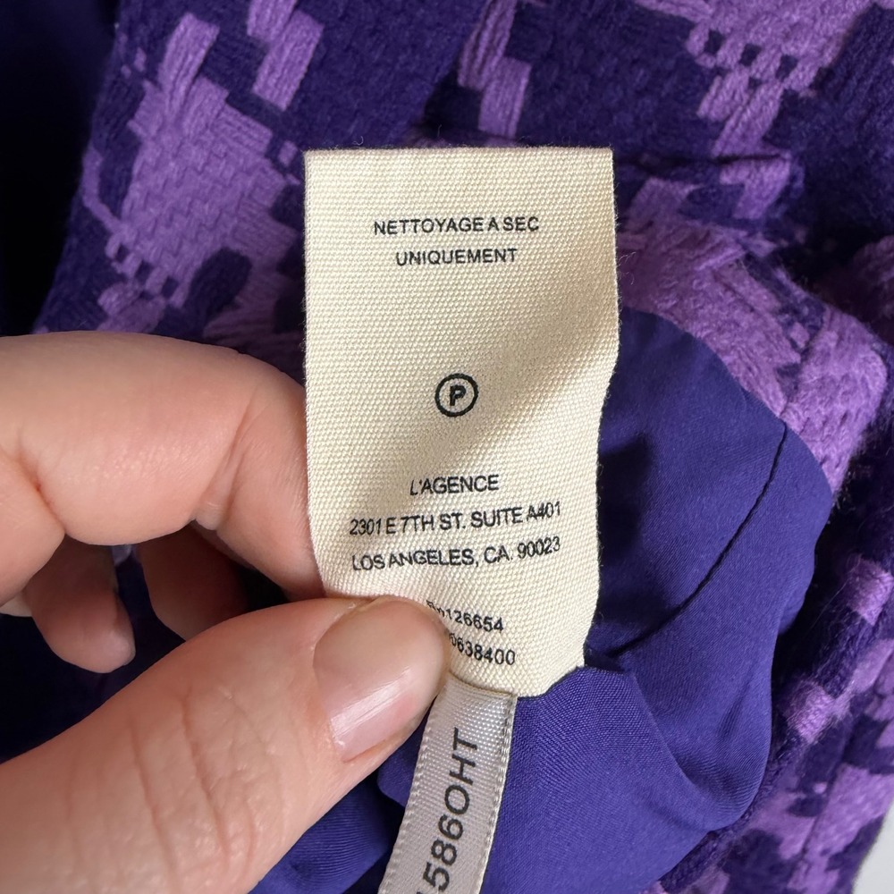 NWT L'AGENCE Inez Purple Houndstooth Cropped Double Breasted Blazer Sz 4 Jacket - Picture 10 of 12